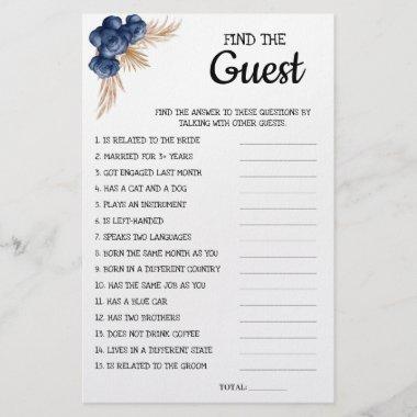 Find the Guest BlueFlowers Bridal Shower Game Invitations Flyer