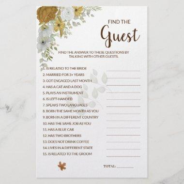 Find the Guest Boho Autumn Bridal Shower Game Invitations Flyer