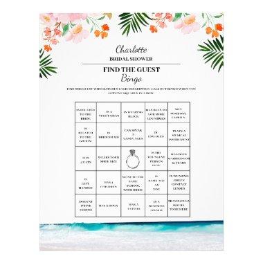 Find The Guest Bridal Shower Bingo Beach Theme Flyer