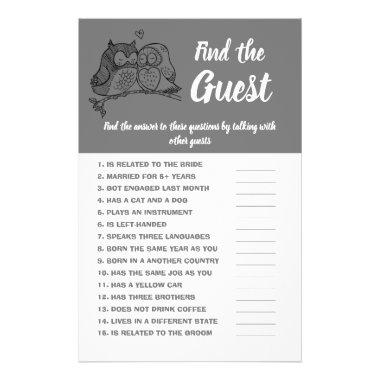 Find the Guest, Bridal Shower Game Invitations Owls Love Flyer