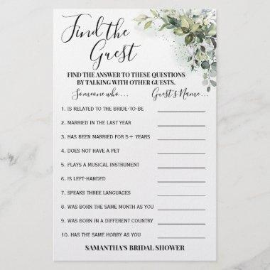 Find the Guest Eucalyptus Bridal Shower Game Invitations Flyer