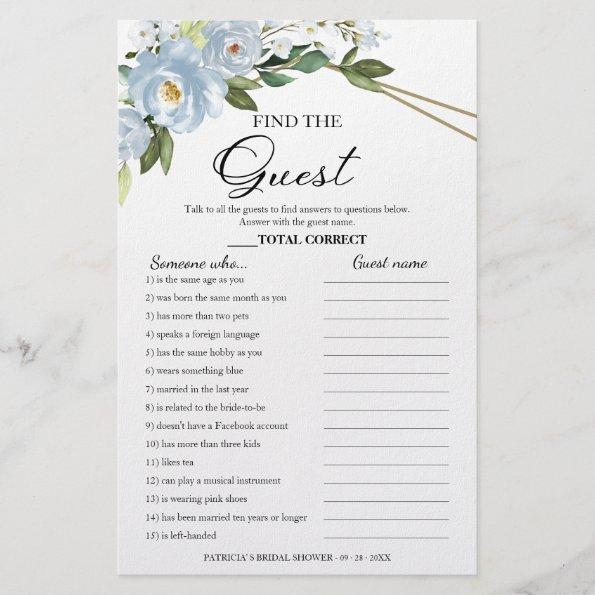 Find The Guest Game Dusty Blue Bridal Shower Flyer
