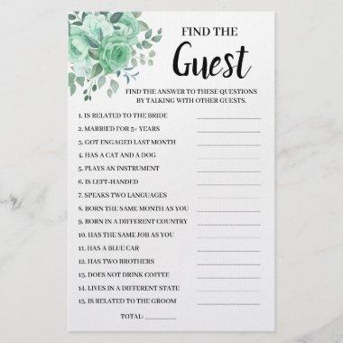 Find the Guest GreenRoses Bridal Shower Game Invitations Flyer