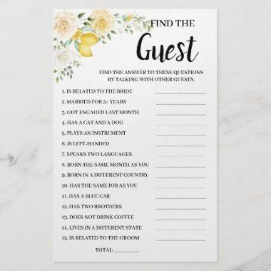 Find the Guest Lemon&Roses Bridal Shower Game Invitations Flyer