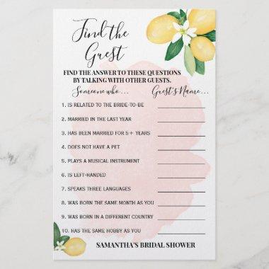 Find the Guest Lemons Pink Bridal Shower Game Invitations Flyer
