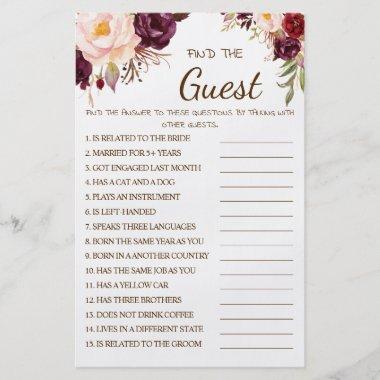 Find the Guest Marsala Bridal Shower Game Invitations Flyer