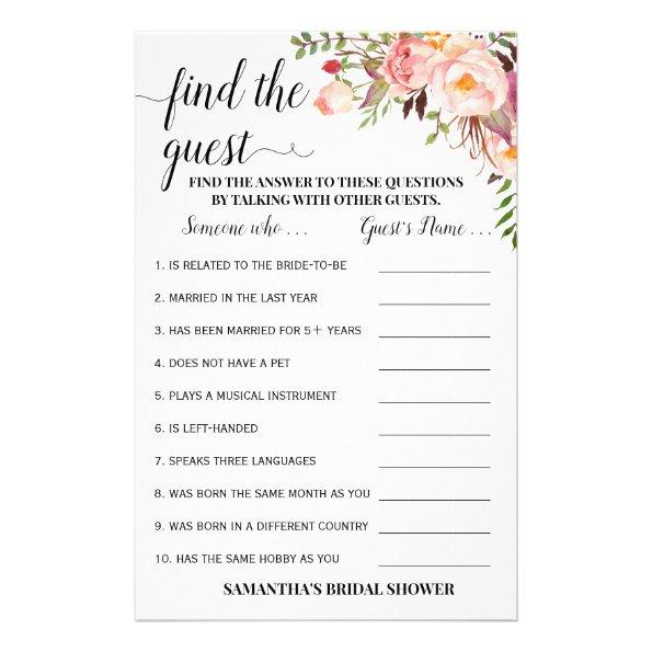 Find the Guest Pink Bridal Shower Game Invitations Flyer