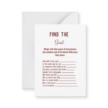 find the guest wedding  game note