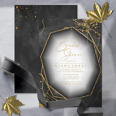 Fine Gold Lines Abstract Bridal Shower Black ID867