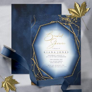 Fine Gold Lines Abstract Bridal Shower Navy ID867
