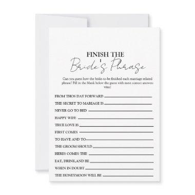 Finish The Bride's Phrase, the Sentence Game