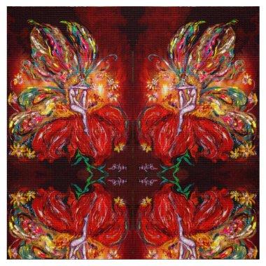 FIRE FAIRY ON THE RED FLOWER Fantasy Fabric