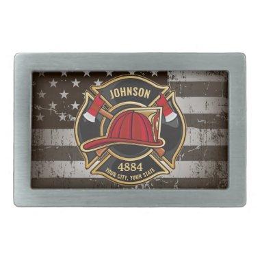 Firefighter NAME Fireman Fire Department USA Flag Belt Buckle