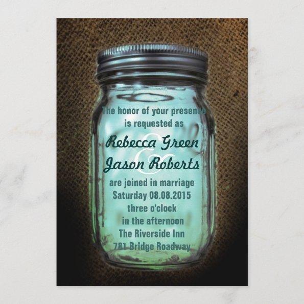 firefly burlap country rustic mason jar wedding Invitations