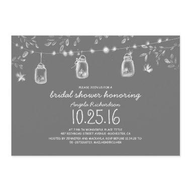 firefly lights mason jars rustic bridal shower Invitations