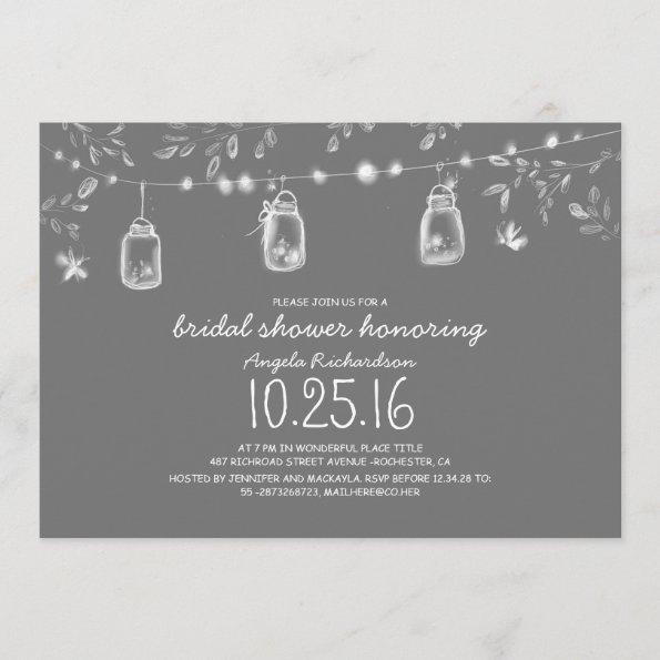 firefly lights mason jars rustic bridal shower Invitations