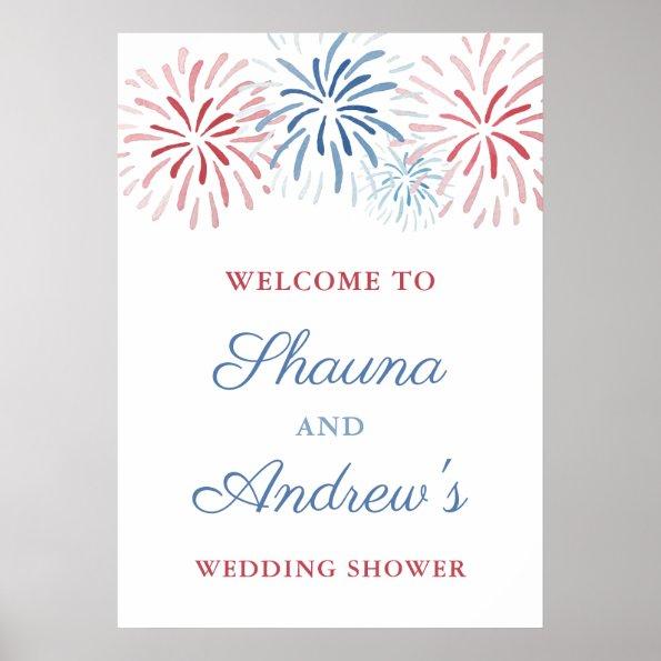 Fireworks July 4th Couples Wedding Shower Welcome Poster