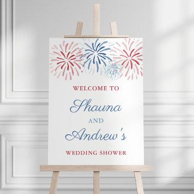 Fireworks July 4th Couples Wedding Shower Welcome Poster