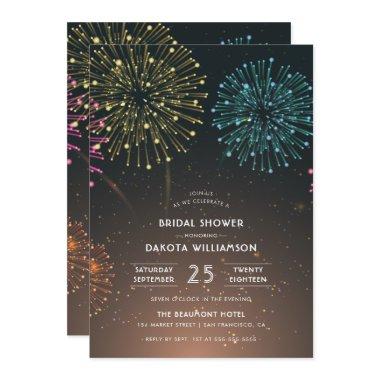 Fireworks Party | Modern Typography Bridal Shower Invitations