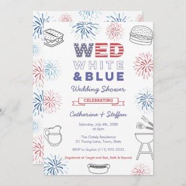 Fireworks Wed White Blue Cookout Couples Shower Invitations
