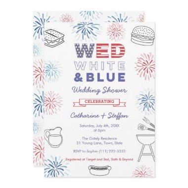 Fireworks Wed White Blue Cookout Couples Shower Invitations