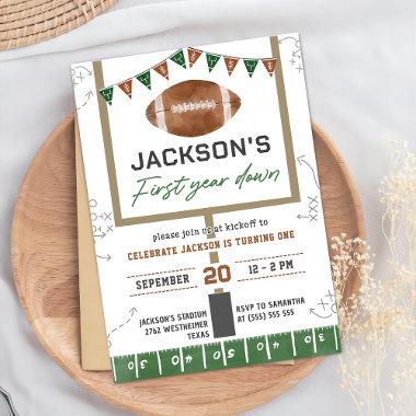 First Year Down Football 1st Birthday Party Invitations