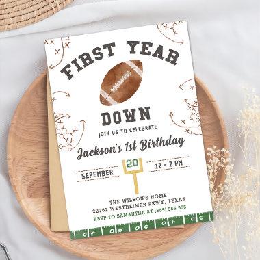 First Year Down Football 1st Birthday Party Invitations