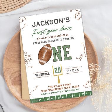 First Year Down Football First Birthday Party Invitations