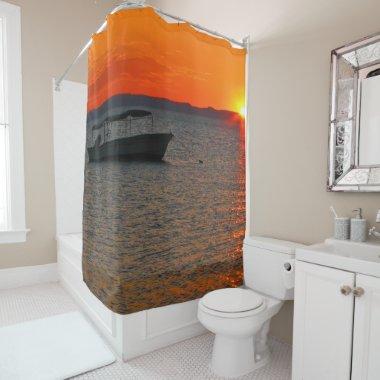 Fishing Boat at Sunset Shower Curtain