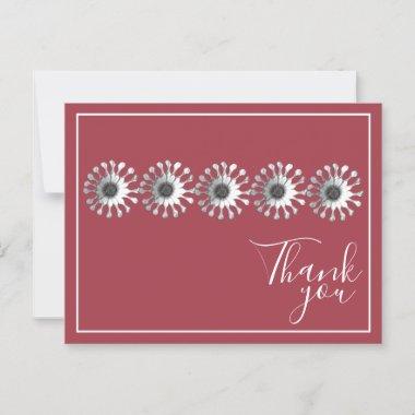 Five White Daisies Red Background Thank You PostInvitations