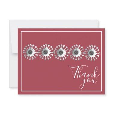 Five White Daisies Red Background Thank You PostInvitations