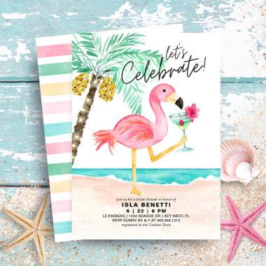 Flamingo Beach Tropical Bridal Shower Invitations