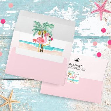 Flamingo Beach Tropical Pink Bridal Shower Envelope