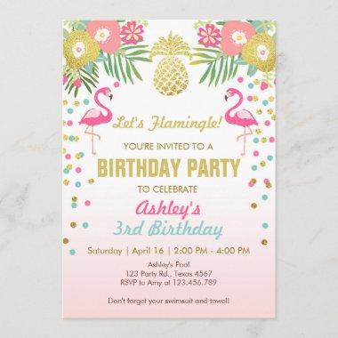 Flamingo Birthday party Invitations Tropical Hawaii