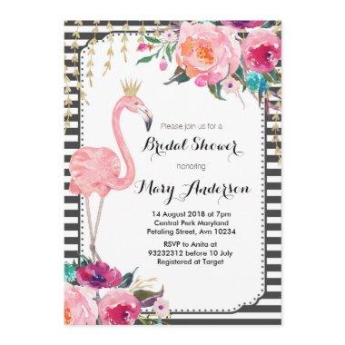 Flamingo Bridal Shower Invitations black white