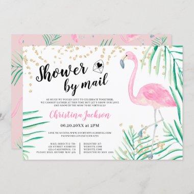 Flamingo gold glitter watercolor shower by mail Invitations