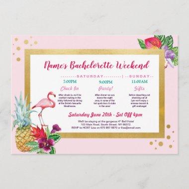 Flamingo Itinerary Bachelorette Bridal Shower Pink Invitations