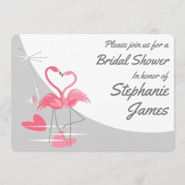 Flamingo Love Large Moon Bridal Shower Invitations