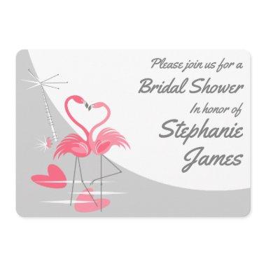 Flamingo Love Large Moon Bridal Shower Invitations