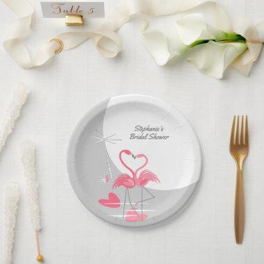 Flamingo Love Large Moon  paper Paper Plates