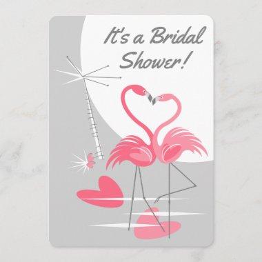 Flamingo Love Large Moon Bridal Shower vertical Invitations