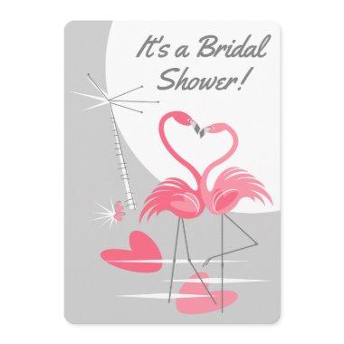 Flamingo Love Large Moon Bridal Shower vertical Invitations