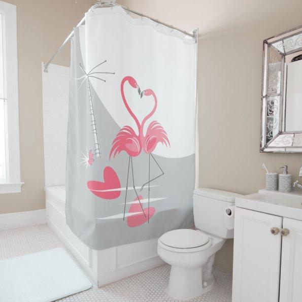 Flamingo Love Large Moon shower curtain