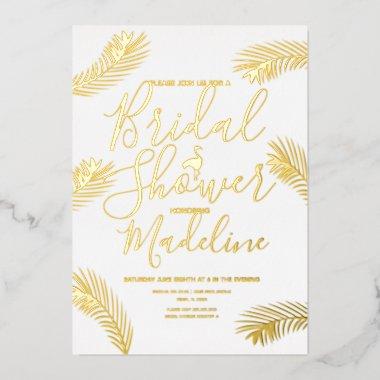 Flamingo Palm Bridal Shower Foil Pressed Foil Holiday Invitations