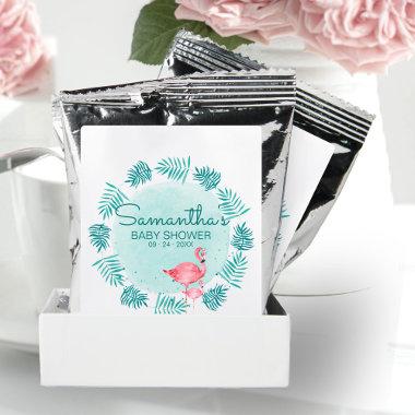 Flamingo & Palm Leaves Teal Watercolor Baby Shower Coffee Drink Mix
