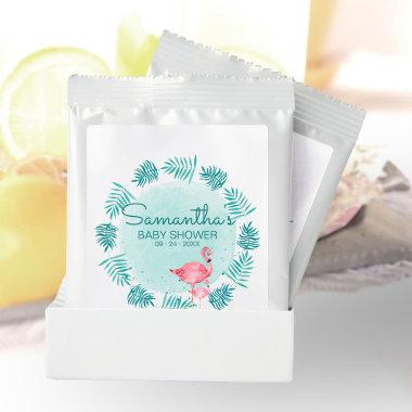 Flamingo & Palm Leaves Teal Watercolor Baby Shower Hot Chocolate Drink Mix
