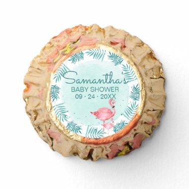 Flamingo & Palm Leaves Teal Watercolor Baby Shower Reese's Peanut Butter Cups