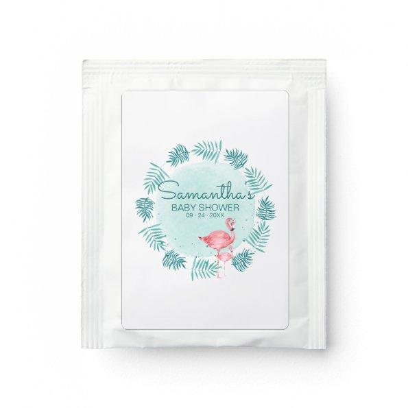 Flamingo & Palm Leaves Teal Watercolor Baby Shower Tea Bag Drink Mix