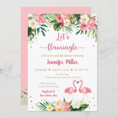 Flamingo Pink Gold Tropical Floral Bridal Shower Invitations