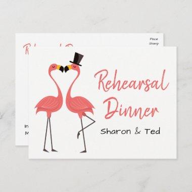 Flamingo Pink Tropical Wedding Rehearsal Dinner Invitation PostInvitations